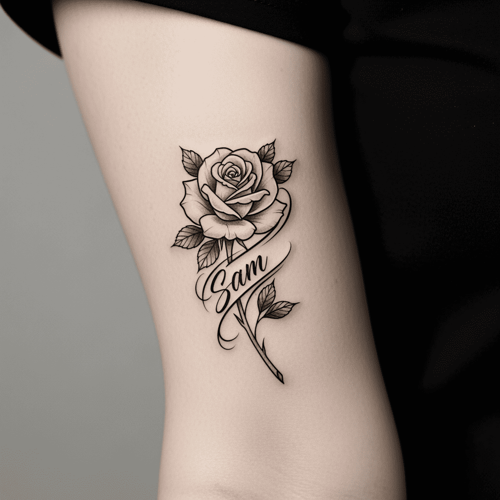 Tattoo Design Rose with Name